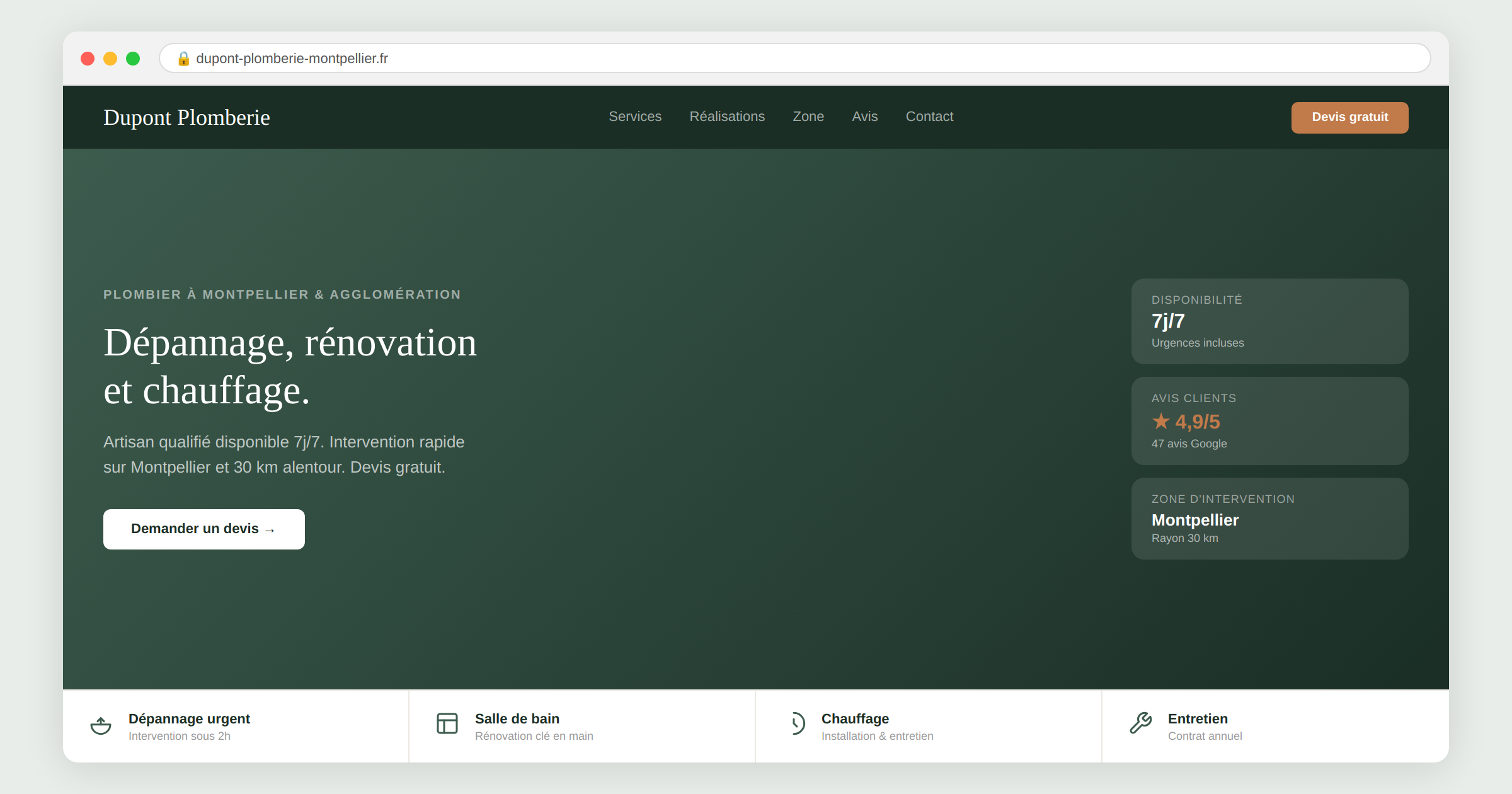 exemple de site internet professionnel pour un artisan plombier à Montpellier